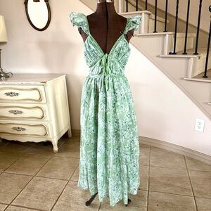 En Saison Women’s Size Small Green Floral Print Midi Dress Cottagecore Romantic